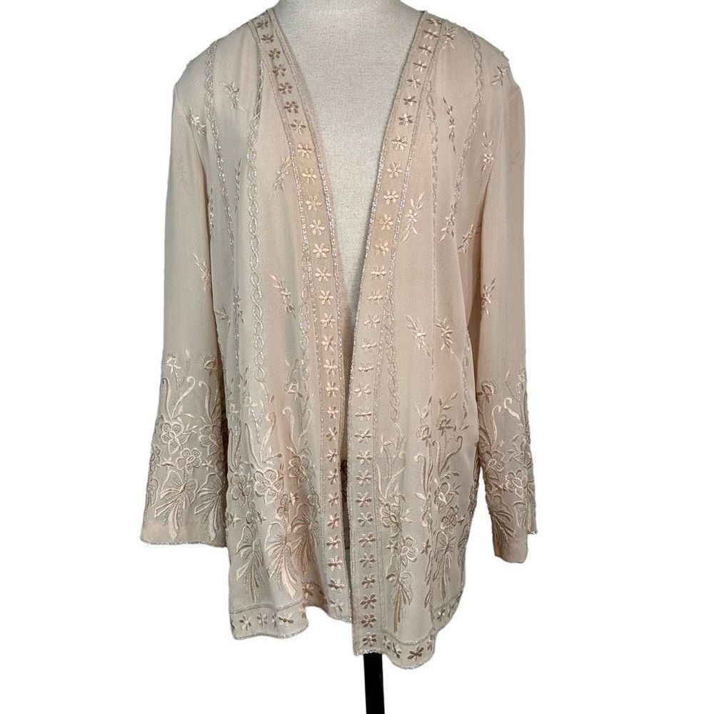Vintage Aspeed Women’s Beige Hand Beaded Floral Embroidered Cardigan Glam Medium